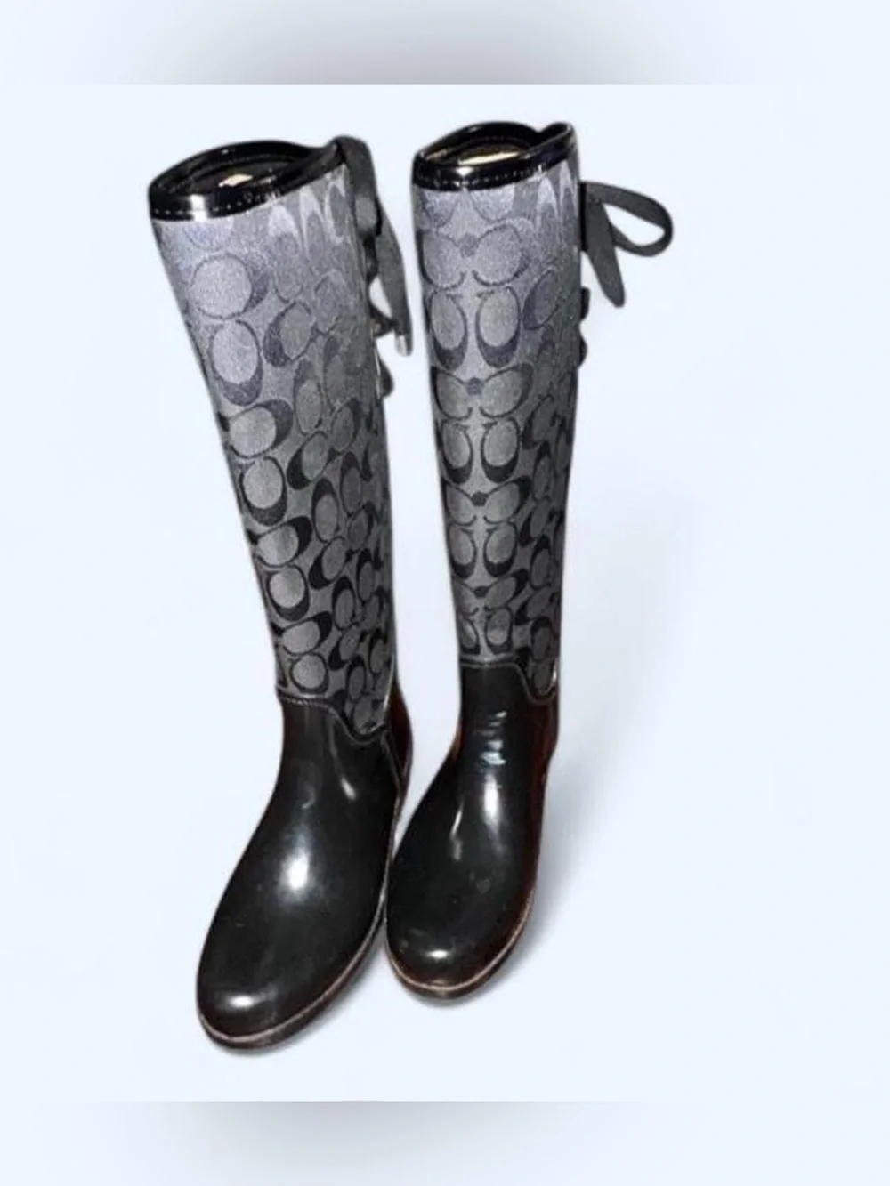 Coach Over-the-Knee Black Rain Boots with Signature Logo